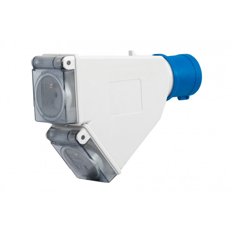 Adapter kempingowy wtyk 16A 3p przemysłowy, gniazdo tablicowe 2x230V IP44