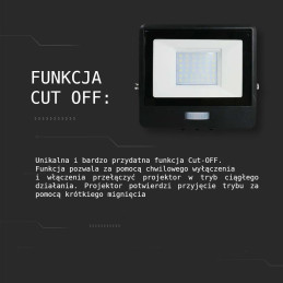 Projektor LED V-TAC 10W SAMSUNG CHIP czujnik ruchu czarny Z mufą VT-118S 3000K 735lm 5 lat gwarancji