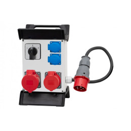 Rozdzielnica R-240 na stelażu plastikowym - gniazda 2x32A 5p, 2x230V, L/P(32A), przewód OPD 5x4mm2-1,5m z wtyczką 32A 5p IP44