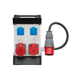 Rozdzielnica R-240 na stelażu plastikowym - gniazda 16A 5p, 32A 5p, 2x230V, przewód OW 5x2,5mm2-1,5m z wtyczką 16A 5p IP44
