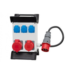 Rozdzielnica R-240 na stelażu plastikowym - gniazda 16A 5p, 32A 5p, 3x230V, przewód OW 5x2,5mm2-1,5m z wtyczką 16A 5p IP44