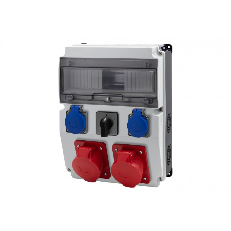 Rozdzielnica CAJA 12M BICOLOR - gniazda 16A 5p, 32A 5p, 2x230V, 0/1(32A) /12 modułów/ IP44