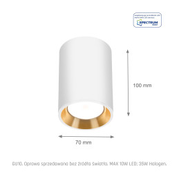 CHLOE GU10 MINI NATYNKOWA GU10 250V IP20 70x100mm BIAŁY, ŚRODEK ZŁOTY okrągła
