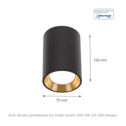 CHLOE GU10 MINI NATYNKOWA GU10 250V IP20 70x100mm CZARNY, ŚRODEK ZŁOTY okrągła