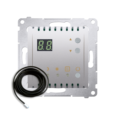 Regulator temperatury z wyświetlaczem z czujnikiem zewnętrzym (sonda) srebrny mat, metalizowany-252755