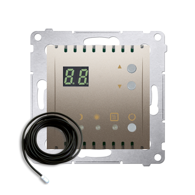 Regulator temperatury z wyświetlaczem z czujnikiem zewnętrzym (sonda) złoty mat, metalizowany-252754