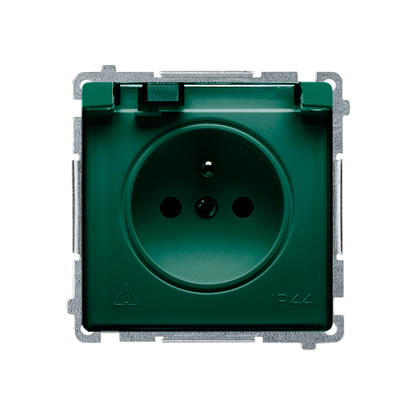 Gniazdo wtyczkowe pojedyncze w wersji IP44 z przesłonami torów prądowych -  klapka w kolorze transparentnym zielony 16A-253848