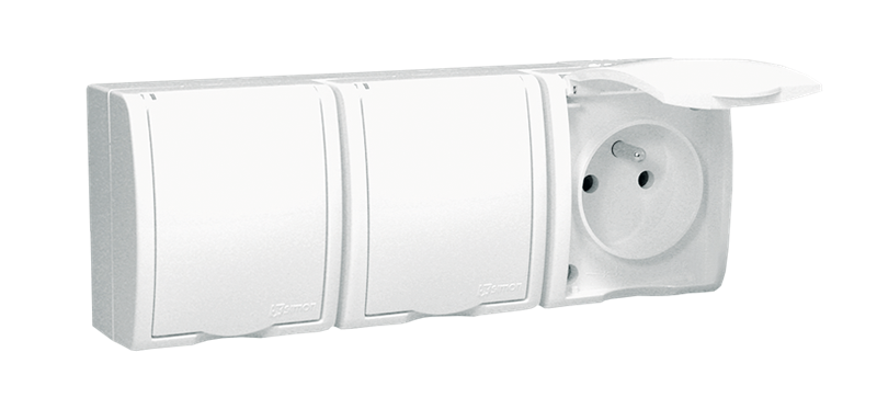 Gniazdo wtyczkowe potrójne z uziemieniem - w wersji IP54 -  klapka w kolorze białym biały 16A-255741