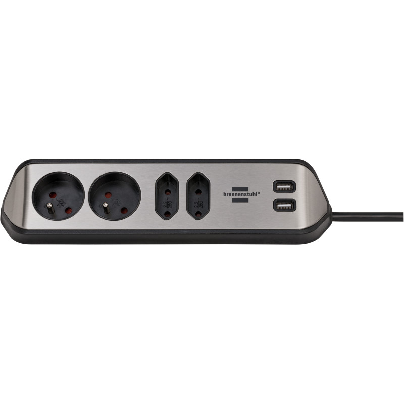 Listwa narożna brennenstuhl®estilo z funkcją ładowania USB 4-kierunkowa 2x kontakt ochronny & 2x Euro srebrno/czarny *BE*