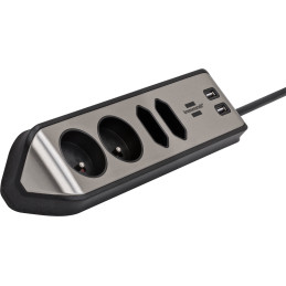 Listwa narożna brennenstuhl®estilo z funkcją ładowania USB 4-kierunkowa 2x kontakt ochronny & 2x Euro srebrno/czarny *BE*