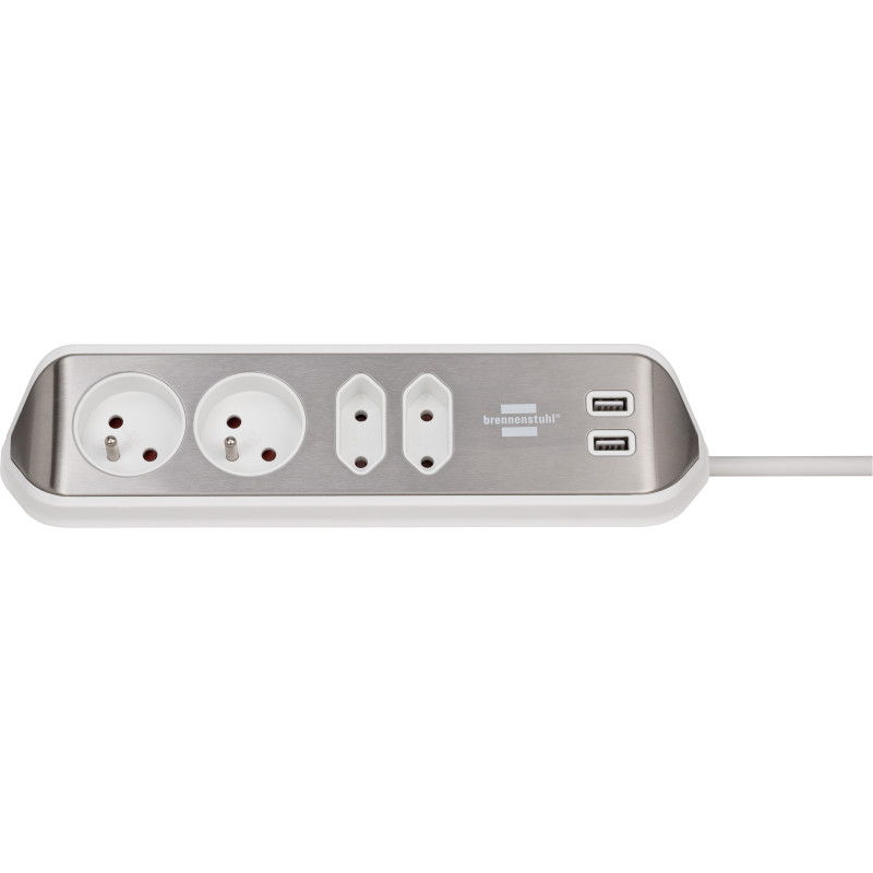 Listwa narożna brennenstuhl®estilo z funkcją ładowania USB 4-kierunkowa 2x kontakt ochronny & 2x Euro srebrno/biały *BE*