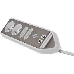 Listwa narożna brennenstuhl®estilo z funkcją ładowania USB 4-kierunkowa 2x kontakt ochronny & 2x Euro srebrno/biały *BE*