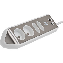 Listwa narożna brennenstuhl®estilo z funkcją ładowania USB 4-kierunkowa 2x kontakt ochronny & 2x Euro srebrno/biały *BE*