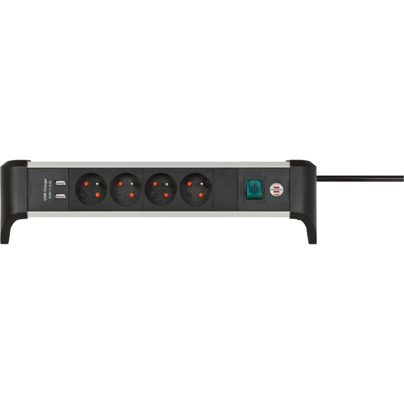 Alu-Office-Line listwa zasilająca z funkcją ładowania USB z 4-gniazda 1,8m H05VV-F 3G1,5 *FR/BE*