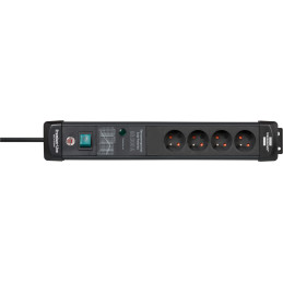 Listwa zasilająca przeciwprzepięciowa Premium-Line 60.000A 4-gniazda czarny 3m H05VV-F 3G1,5 *BE*