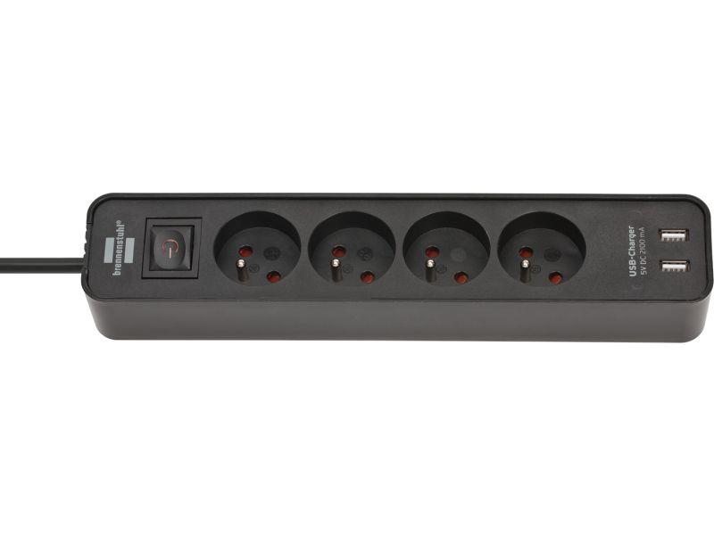Listwa zasilająca Ecolor z USB 4 gniazda czarny/czarny 1,5m H05VV-F3G1,5 *FR*-248067