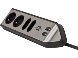 Listwa narożna brennenstuhl®estilo z funkcją ładowania USB 4-kierunkowa 2x kontakt ochronny & 2x Euro srebrno/czarny *BE*-263685