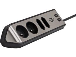 Listwa narożna brennenstuhl®estilo z funkcją ładowania USB 4-kierunkowa 2x kontakt ochronny & 2x Euro srebrno/czarny *BE*-264618
