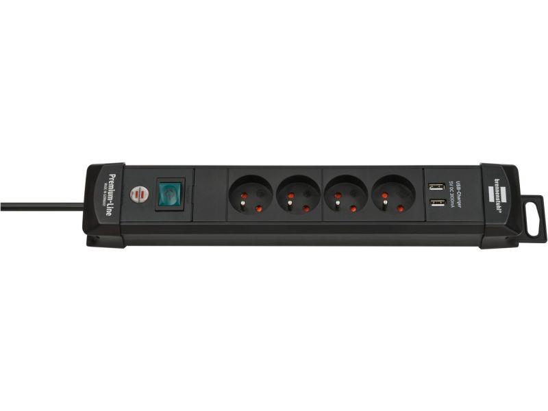 Listwa zasilająca Premium-Line z USB 4-gniazd czarny 1,8m H05VV-F 3G1,5 *FR/BE*-250696
