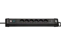 Listwa zasilająca Premium-Line z USB 6-gniazd czarny 3m H05VV-F 3G1,5 *FR/BE*-250704