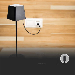 Lampka biurkowa nocna V-TAC 2W LED 36cm ładowanie ściemnianie IP54 czarna VT-7563 3000K 200lm