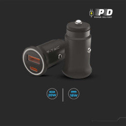 Samochodowa ładowarka do zapalniczki V-TAC USB 12-24V 18W+USB-C 20W VT-5318