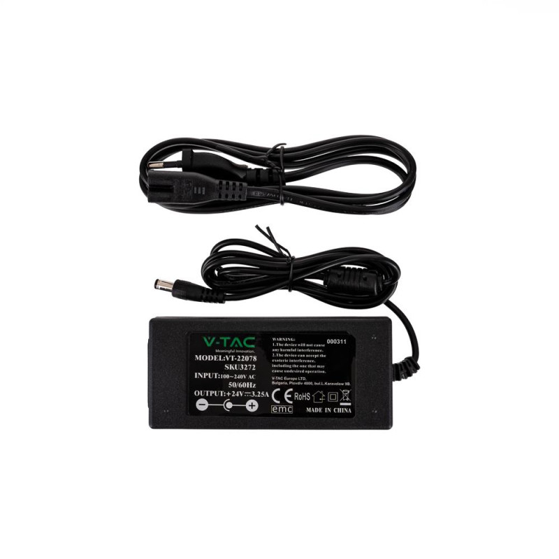 Zasilacz LED V-TAC 78W 24V 3.5A IP44 desktop filtr EMI VT-22078