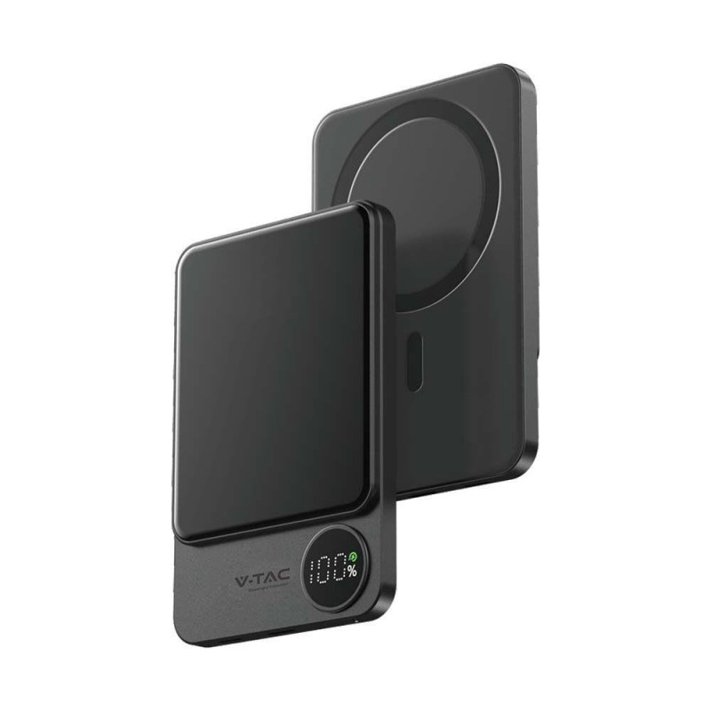Power bank V-TAC 5000mAh szary magnetyczny 9mm aluminium lightning LCD szybki 20W V-TAC VT-50005-SG