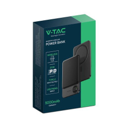 Power bank V-TAC 5000mAh szary magnetyczny 9mm aluminium lightning LCD szybki 20W V-TAC VT-50005-SG