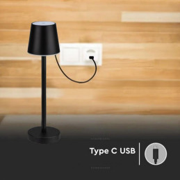 Lampka Biurkowa Nocna V-TAC 3W LED 39cm Ładowanie Ściemnianie Czarna VT-7703 4000K 70lm
