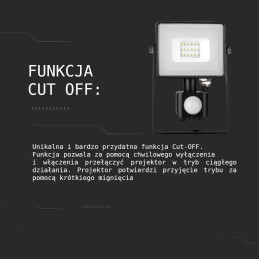 Projektor LED V-TAC 30W SAMSUNG CHIP czujnik ruchu funkcja cut-OFF czarny VT-30-S-B 3000K 2400lm 5 lat gwarancji