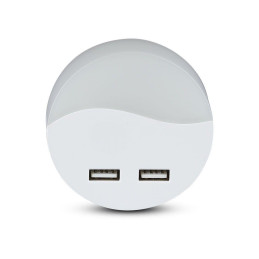 Lampka nocna do gniazdka LED z USB V-TAC SAMSUNG CHIP okrągła VT-84-RD 3000K 10lm