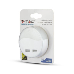 Lampka nocna do gniazdka LED z USB V-TAC SAMSUNG CHIP okrągła VT-84-RD 3000K 10lm