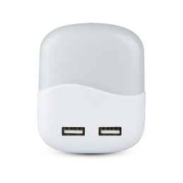Lampka nocna do gniazdka LED z USB V-TAC SAMSUNG CHIP kwadrat VT-84-SQ 4000K 10lm