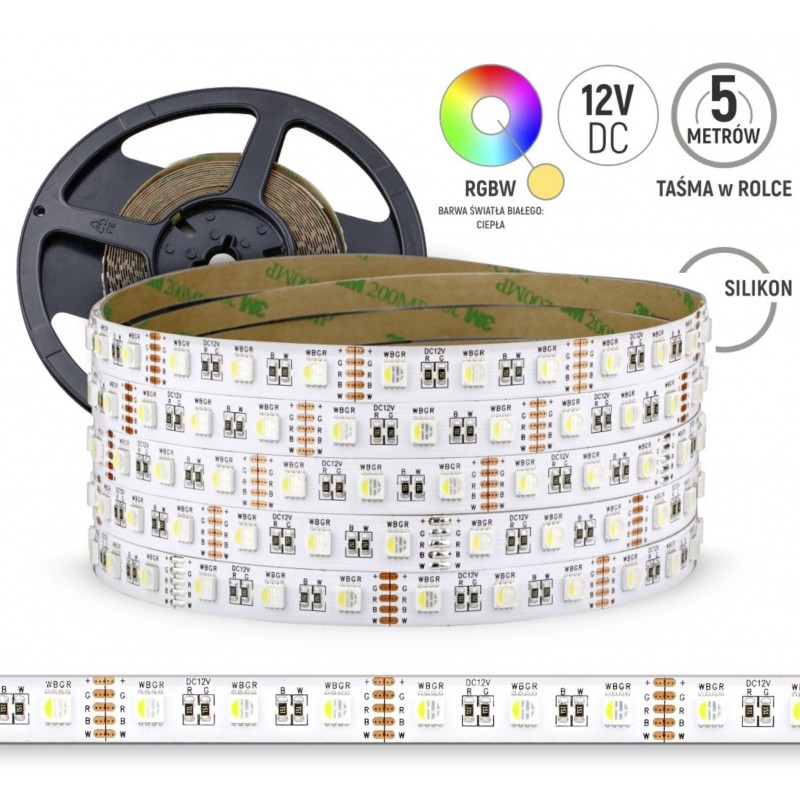 Taśma LED 60LED 5050 RGBW 5m Ciepła Biała 12V Silikon 20LM